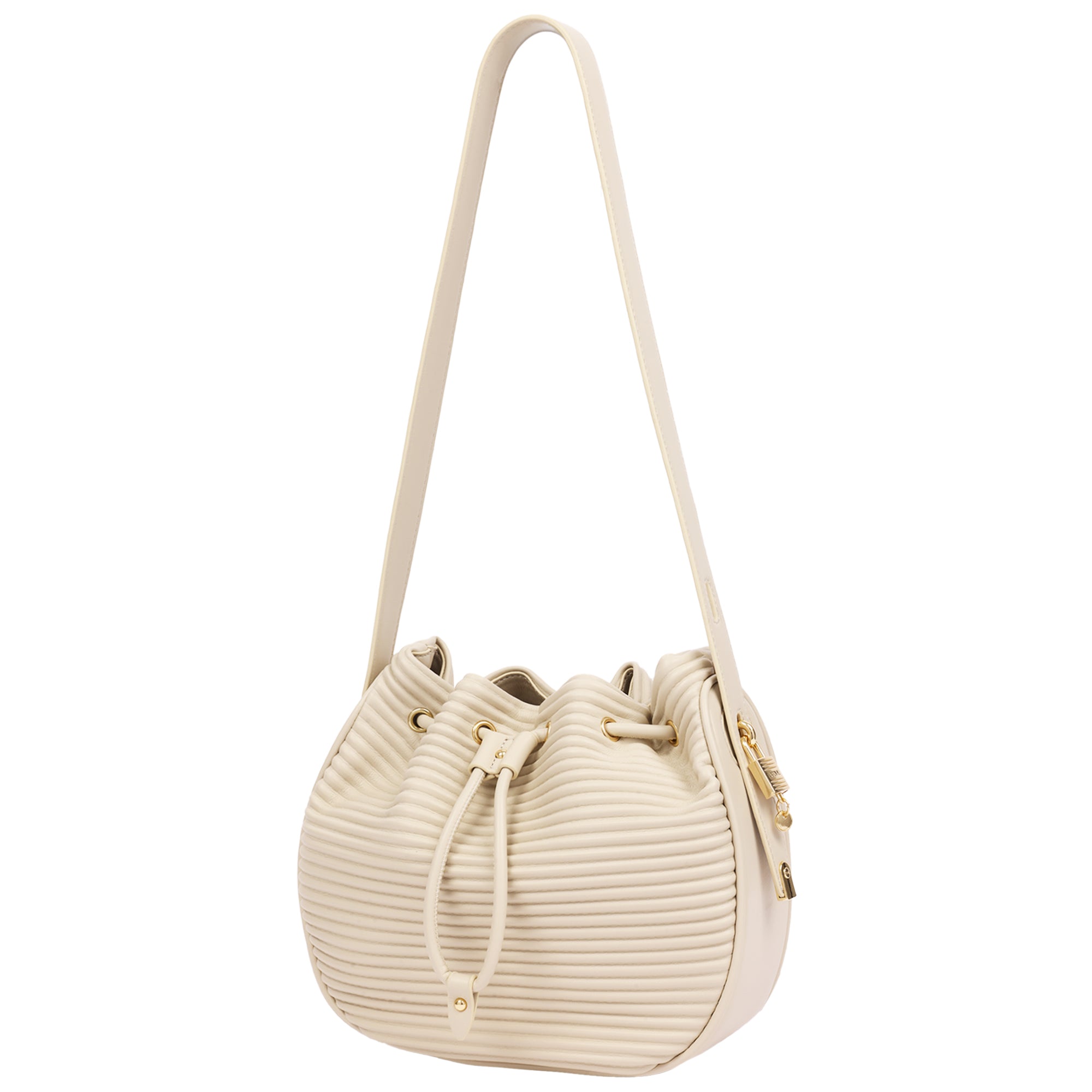 Jason Wu Haywood 3D Horizon Pleated Bucket Shoulder Bag with Drawstring Closure – Bone
