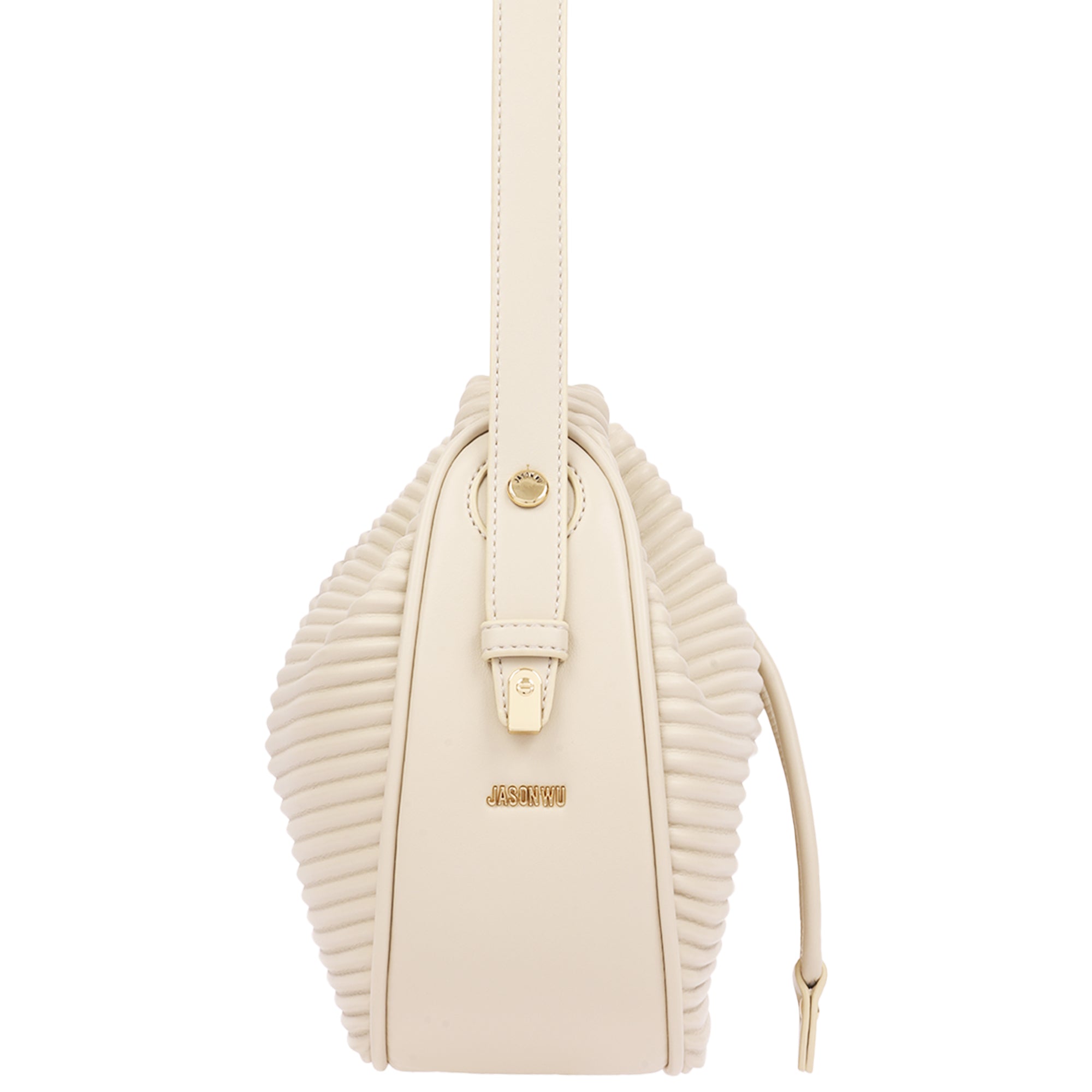 Jason Wu Haywood 3D Horizon Pleated Bucket Shoulder Bag with Drawstring Closure – Bone