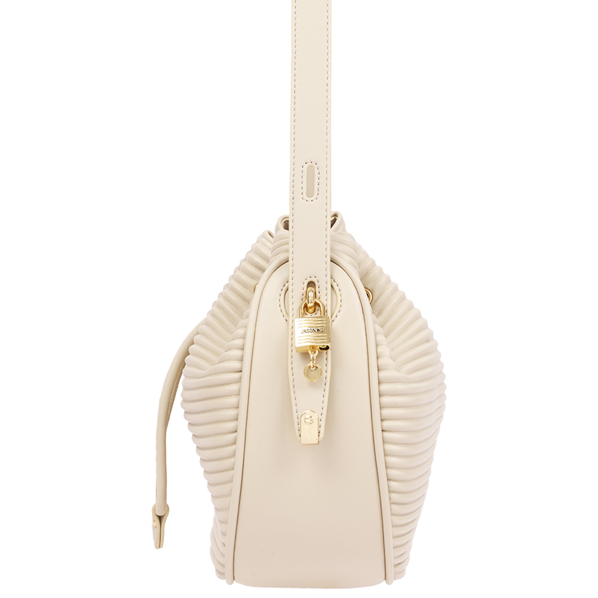 Jason Wu Haywood 3D Horizon Pleated Bucket Shoulder Bag with Drawstring Closure – Bone