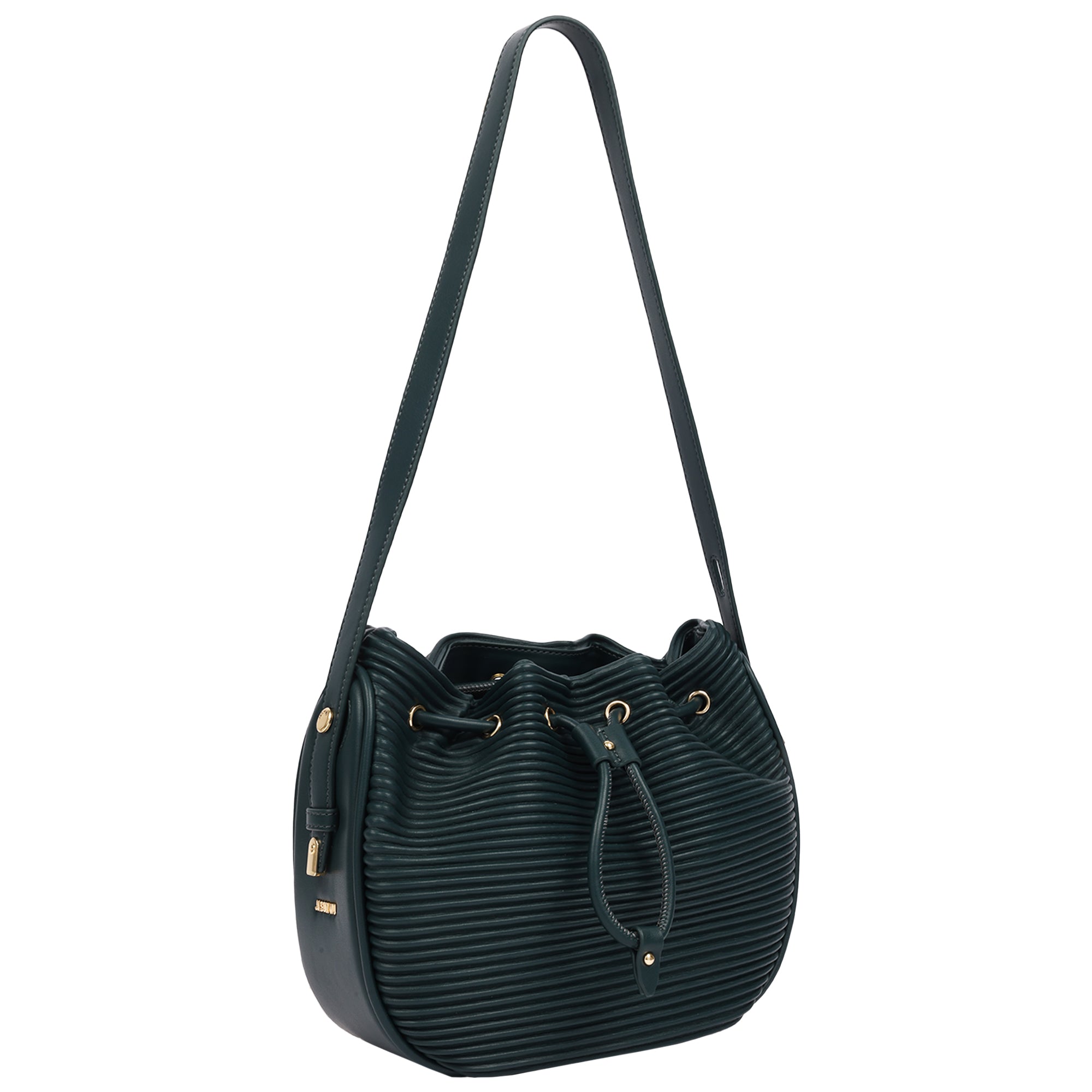Jason Wu Haywood 3D Horizon Pleated Bucket Shoulder Bag with Drawstring Closure – Teal