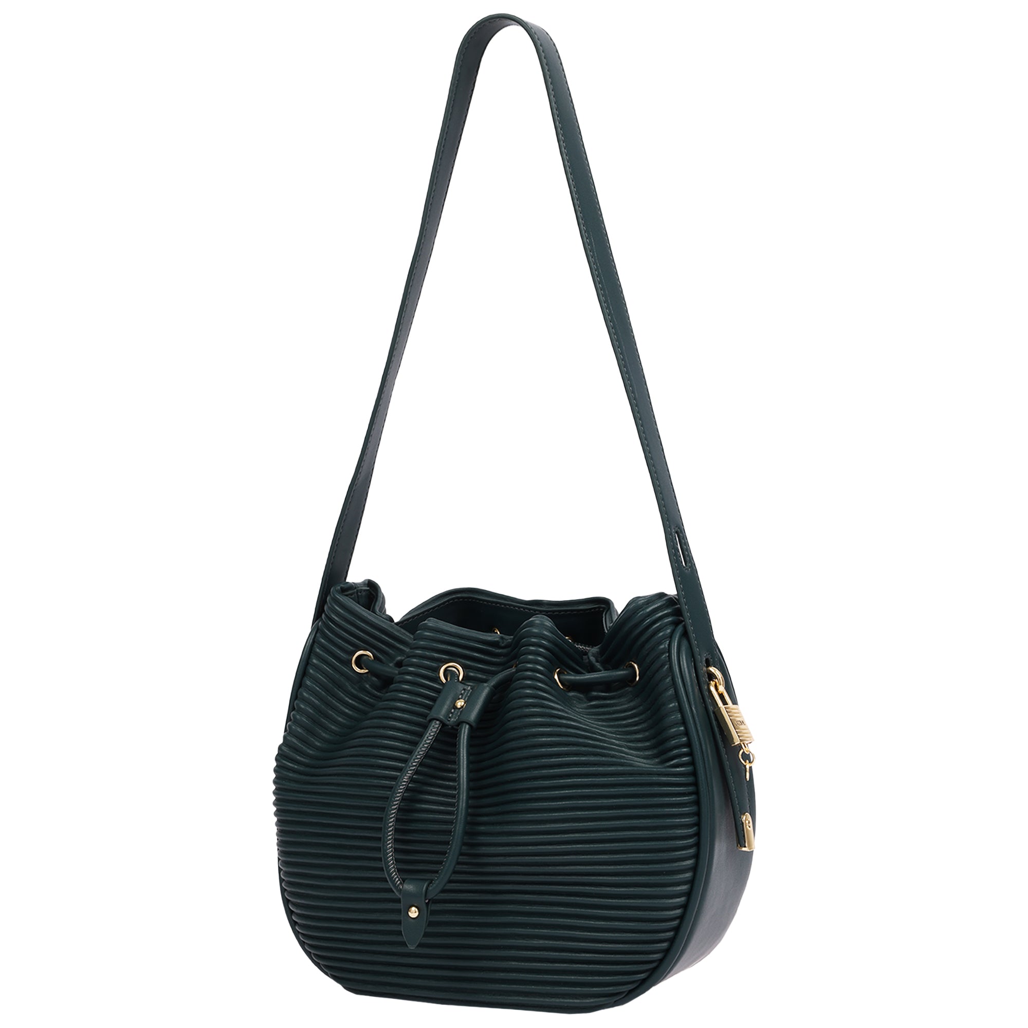 Jason Wu Haywood 3D Horizon Pleated Bucket Shoulder Bag with Drawstring Closure – Teal