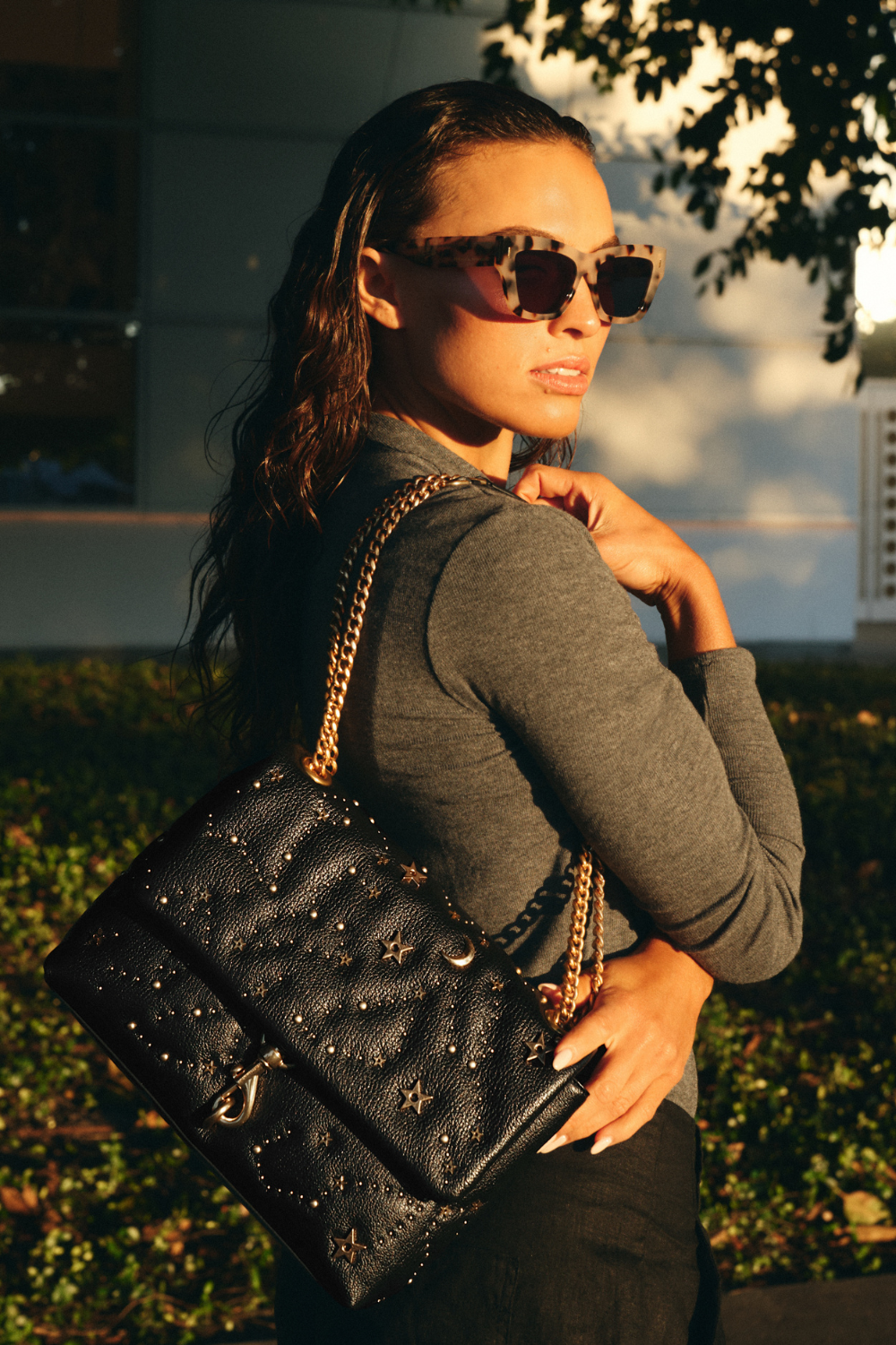 Rebecca Minkoff Edie Flap Shoulder with Celestial Studs Black