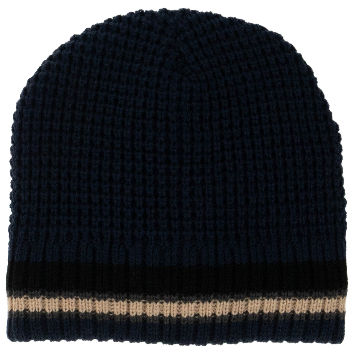 Weatherproof Vintage Waffle Stripe & Solid Beanie 2-Piece Set – Black/Navy