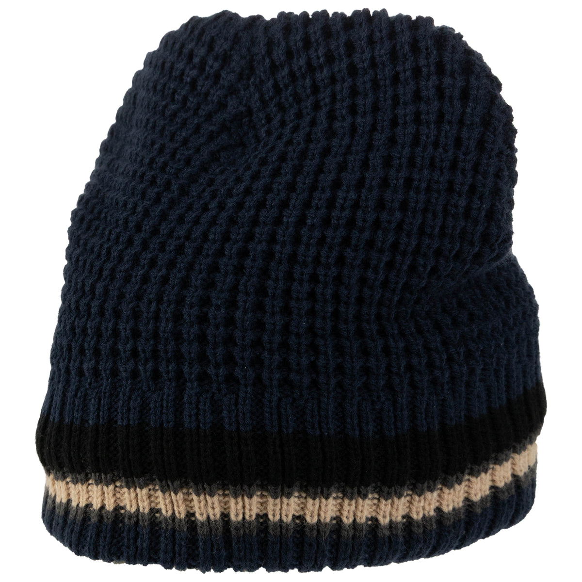 Weatherproof Vintage Waffle Stripe & Solid Beanie 2-Piece Set – Black/Navy