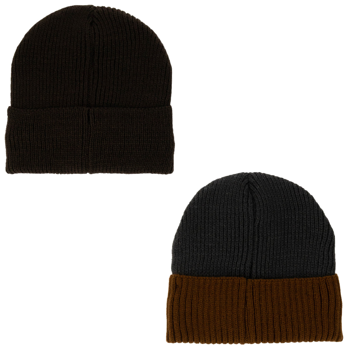 Weatherproof Vintage Color Block & Solid Beanie 2-Piece Set – Brown/Charcoal