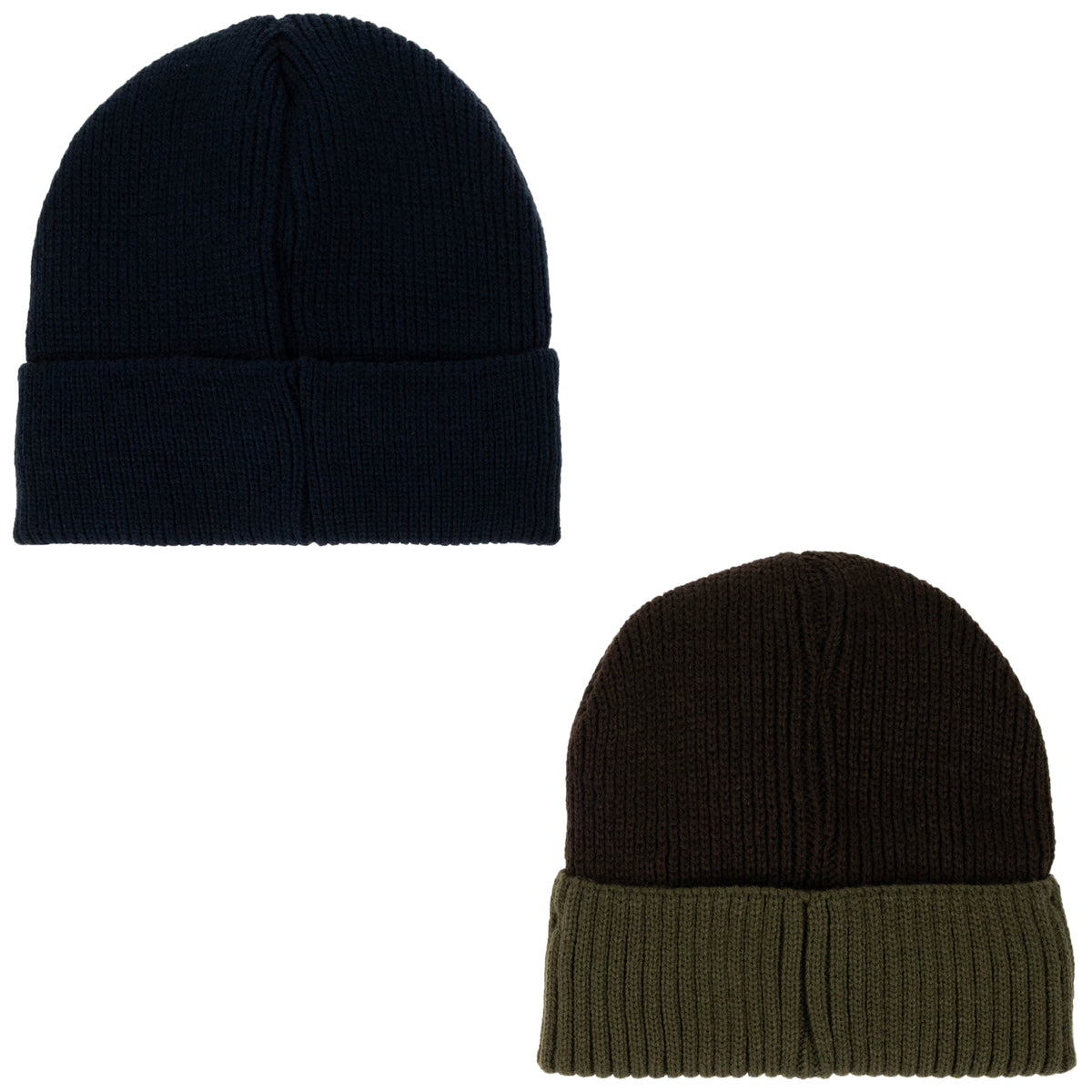 Weatherproof Vintage Color Block & Solid Beanie 2-Piece Set – Navy/Brown/Olive