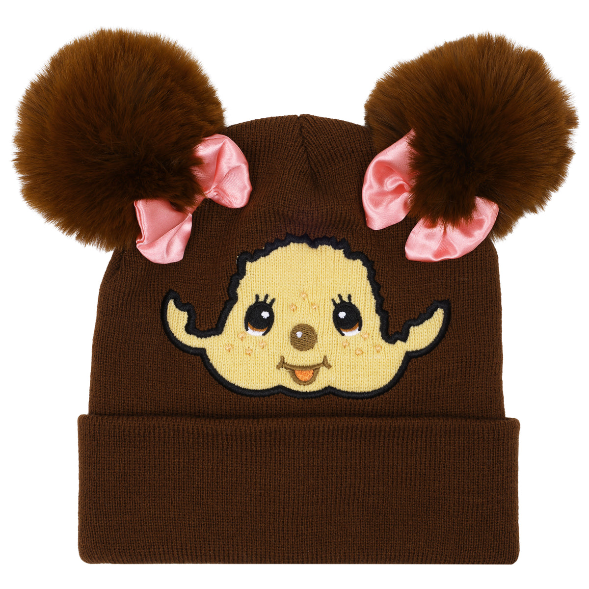 Monchhichi Girls Twin Pom-Pom Beanie with Pink Bows