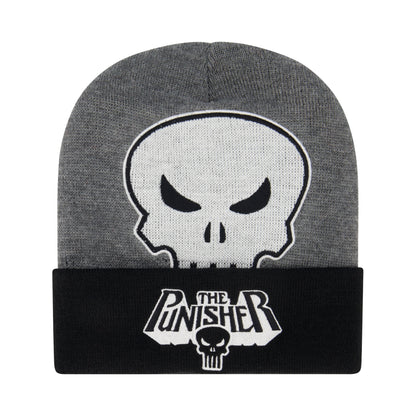 Marvel The Punisher Beanie Hat, LED Light Up Winter Knit Cap with Skull Logo and Cuff, Grey, One Size