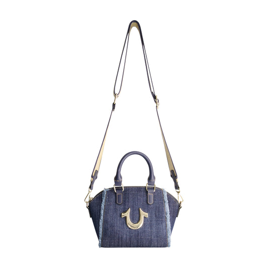 True Religion Frayed Denim Horseshoe Satchel