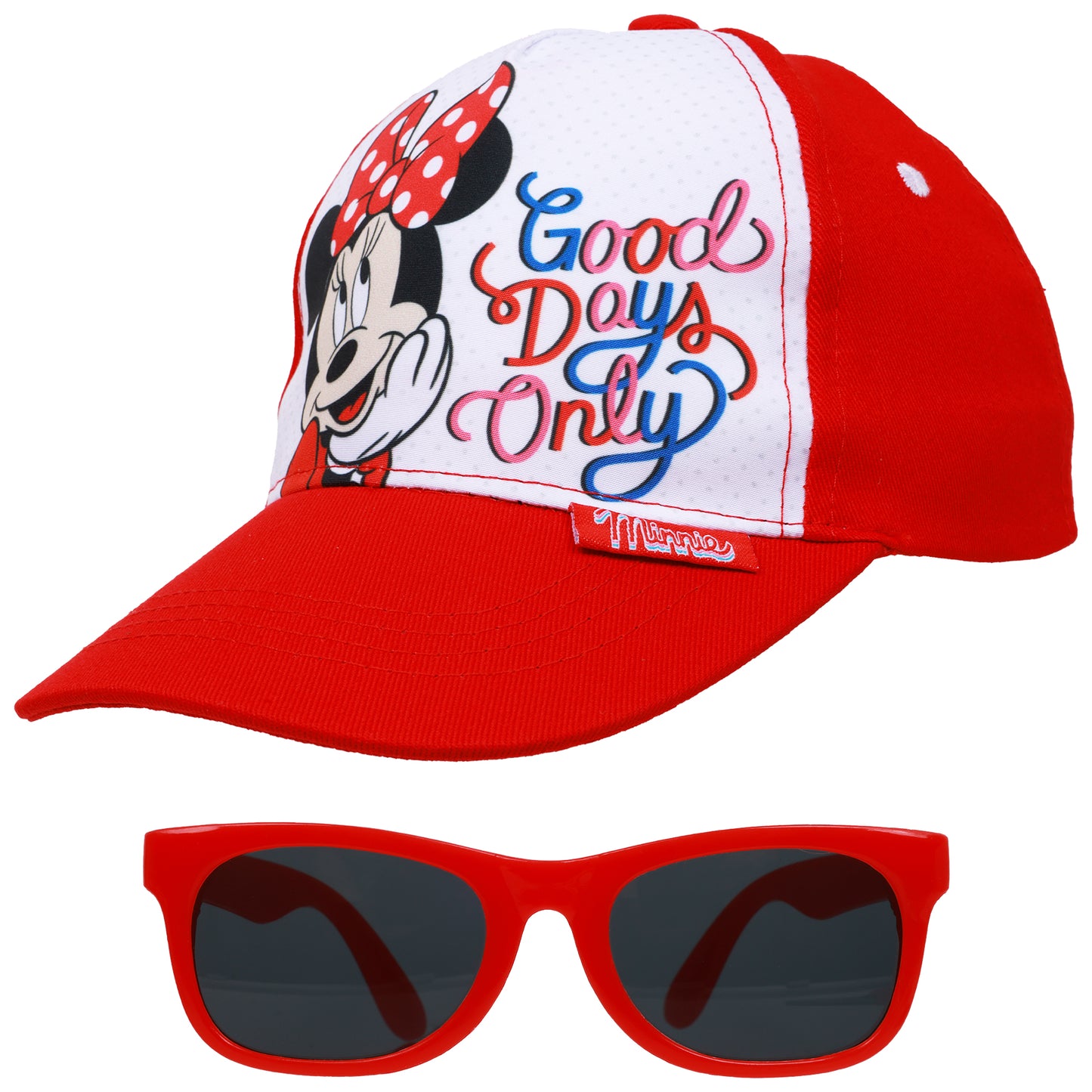 Disney Minnie Mouse Girls’ Baseball Cap with Sunglasses – “Good Days Only”