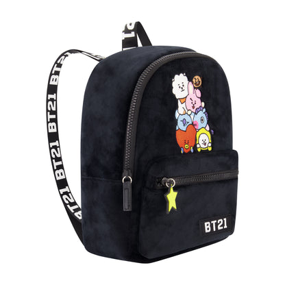 Line Friends BT21 Plush Backpack - Plush Mini Backpack - Tata, Van, Chimmy, Cooky, Shooky and RJ (Black), BLACK