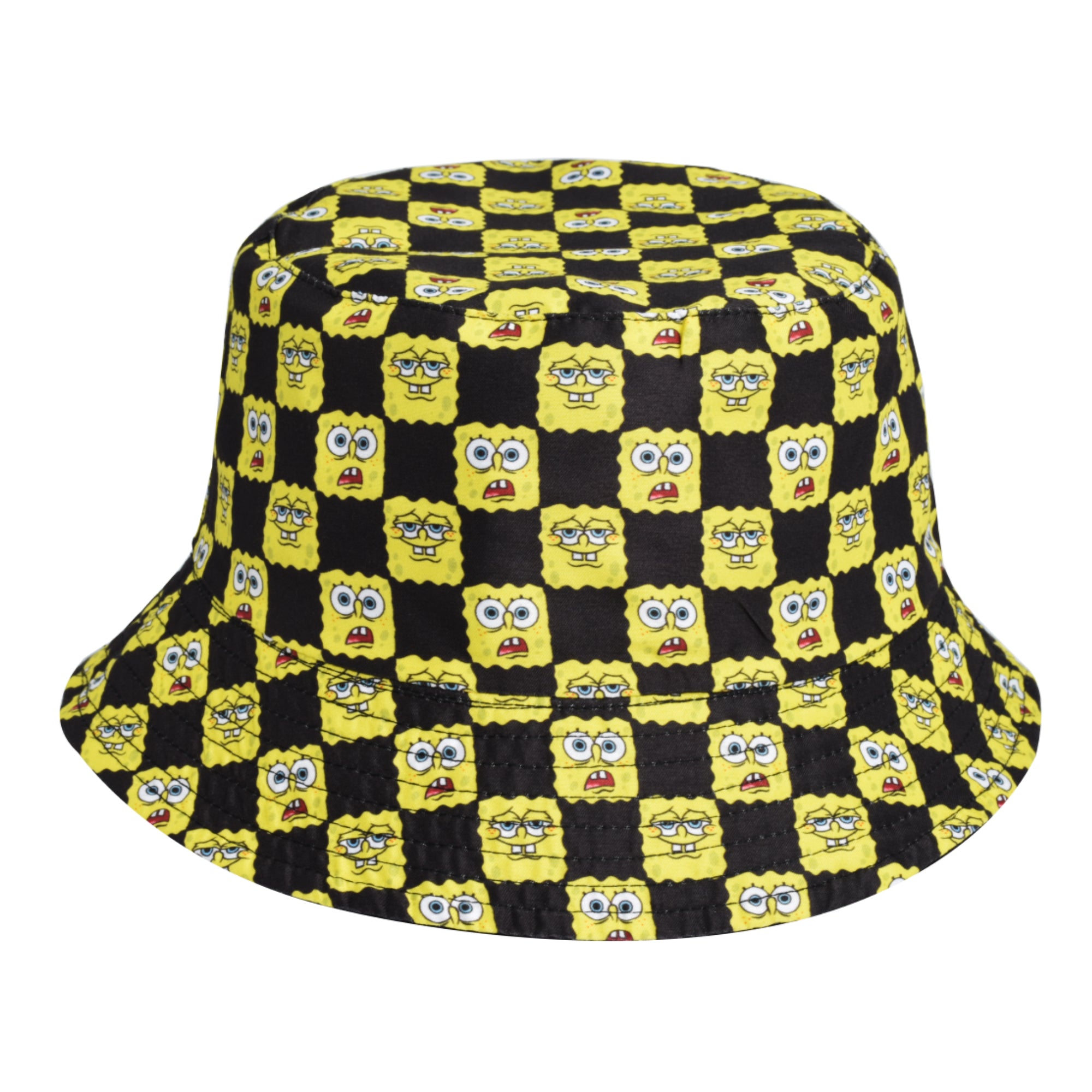 Spongebob Squarepants Bucket Hat, Packable Travel Hat, Reversible Wide Brim Summer Cap, Black and Yellow, One Size