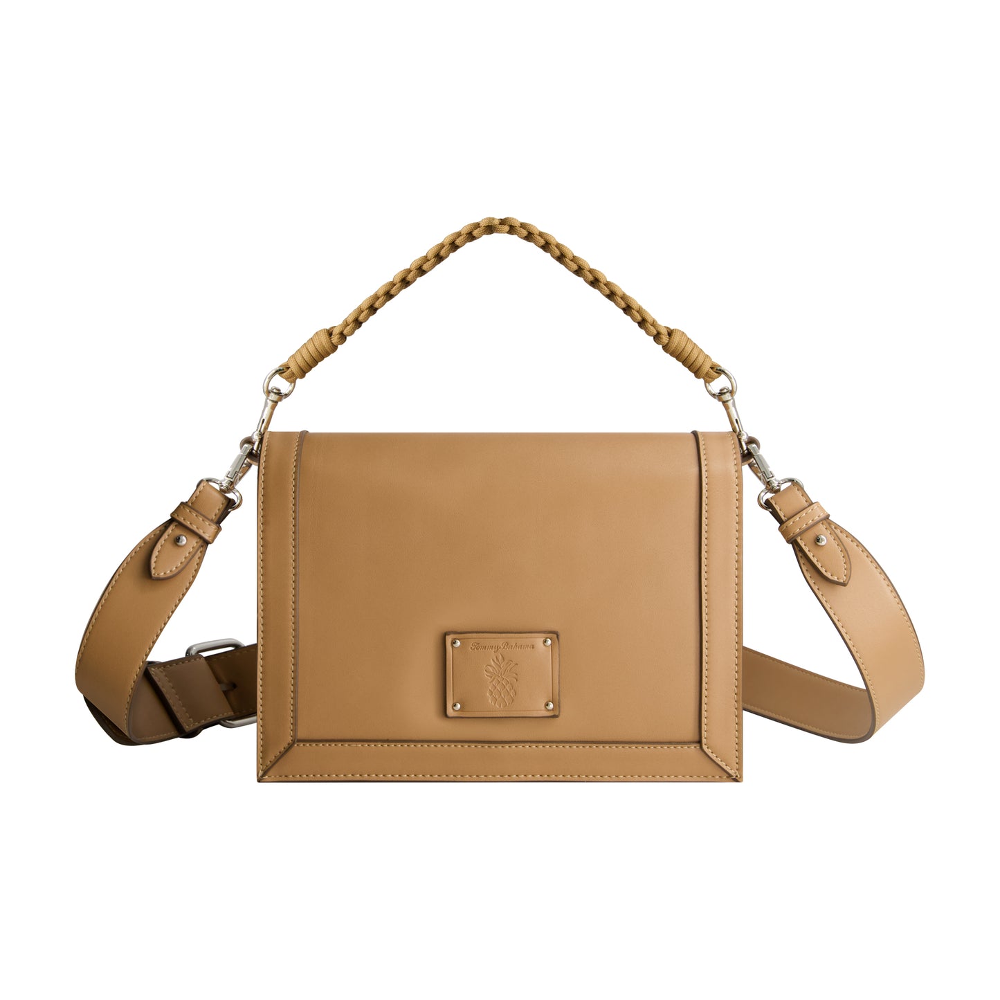 Tommy Bahama Debossed Logo Flat Messenger Bag, TAN