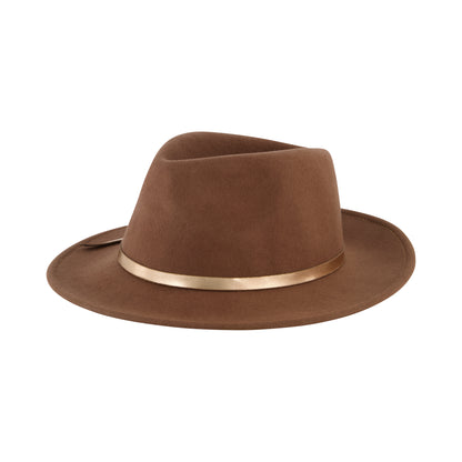 Fedora Hat, Wool Felt Wide Brim Rancher Hat, Brown