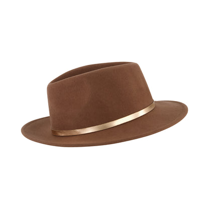 Fedora Hat, Wool Felt Wide Brim Rancher Hat, Brown