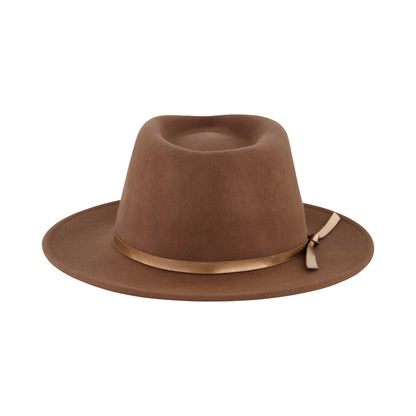 Fedora Hat, Wool Felt Wide Brim Rancher Hat, Brown