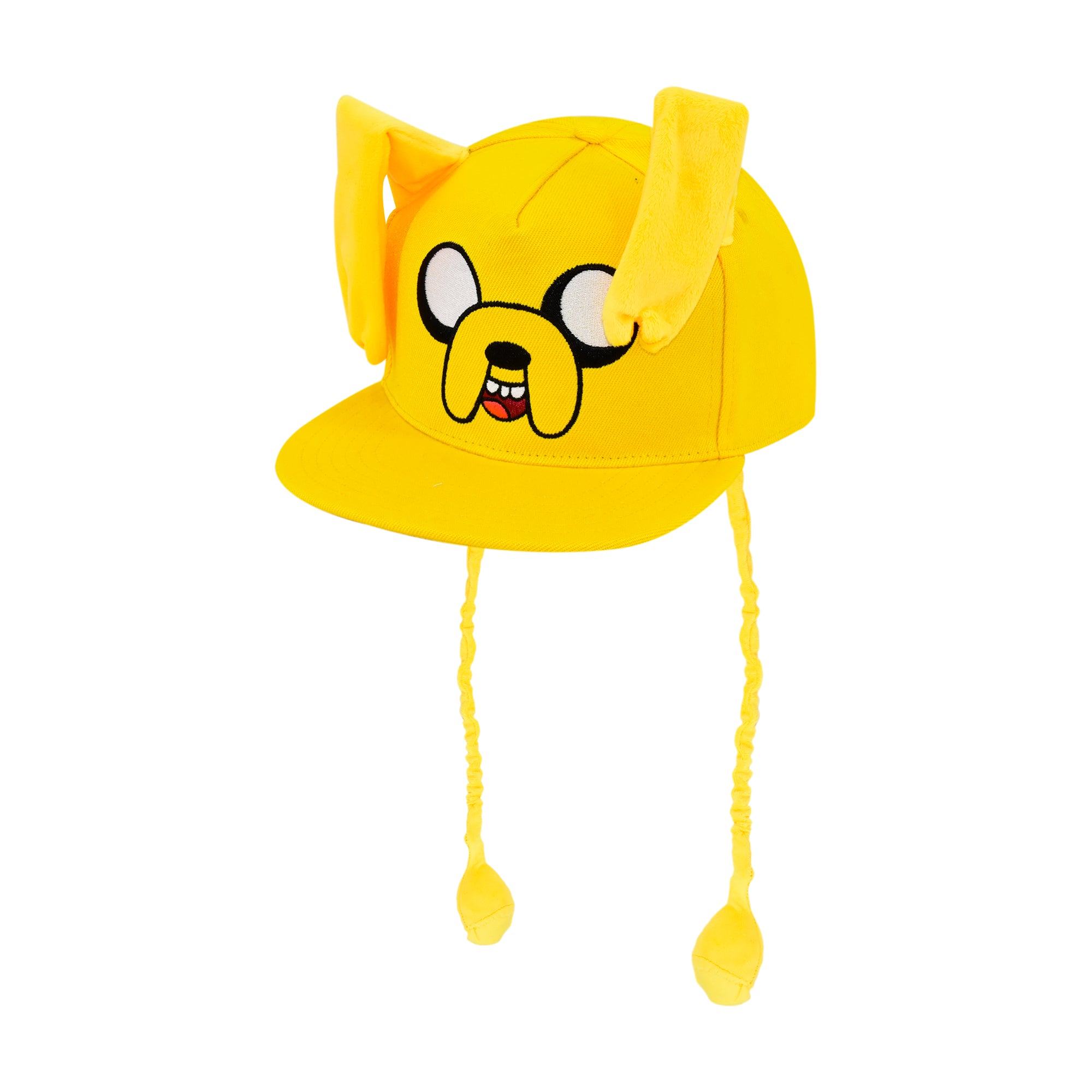Adventure Time Jake 3D Ear Plush Flat Brim Hat with Tassel Braids – Kids Character Cap