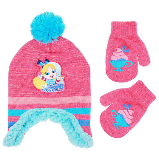 Disney Alice’s Wonderland Bakery Girls’ Winter Hat & Mittens Set – Toddler Beanie with Sherpa Lining