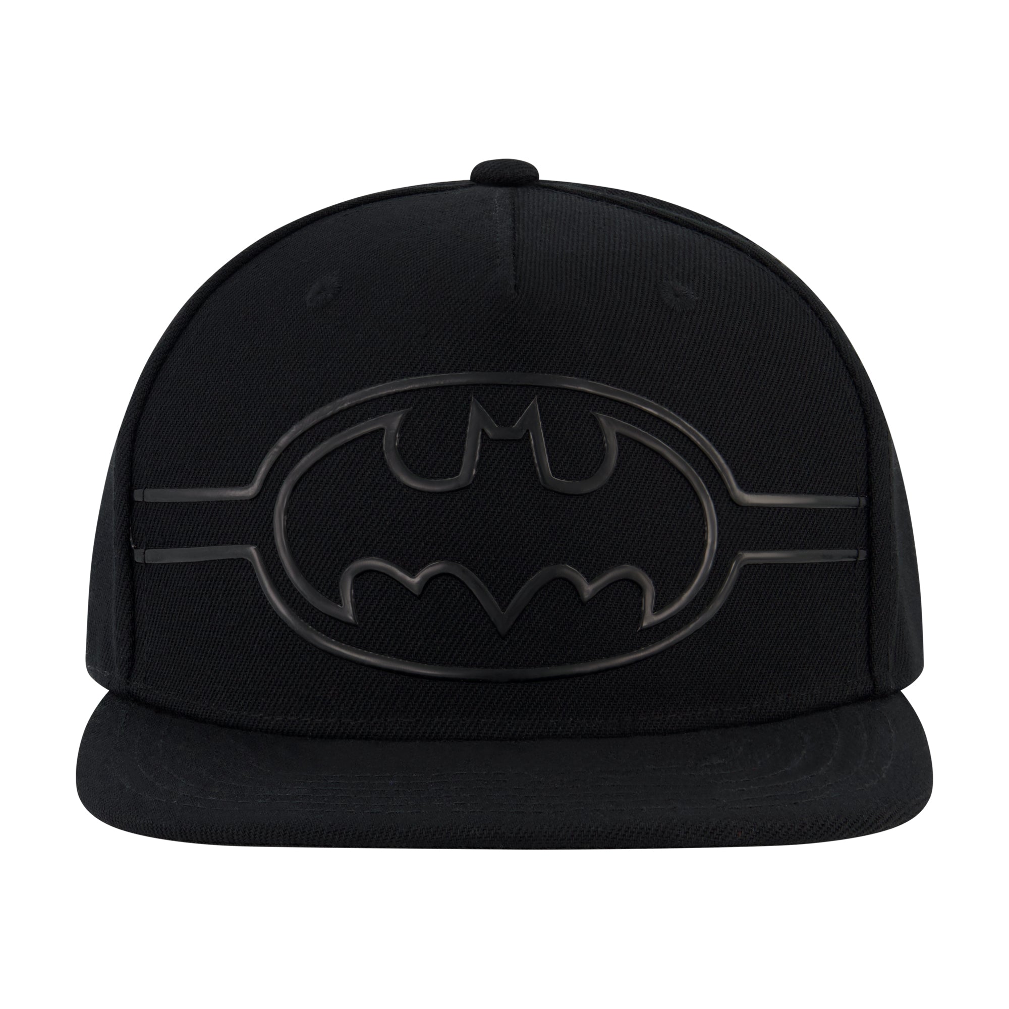 Batman Embossed Logo Flat Brim Snapback Hat – All Black Minimalist Cap