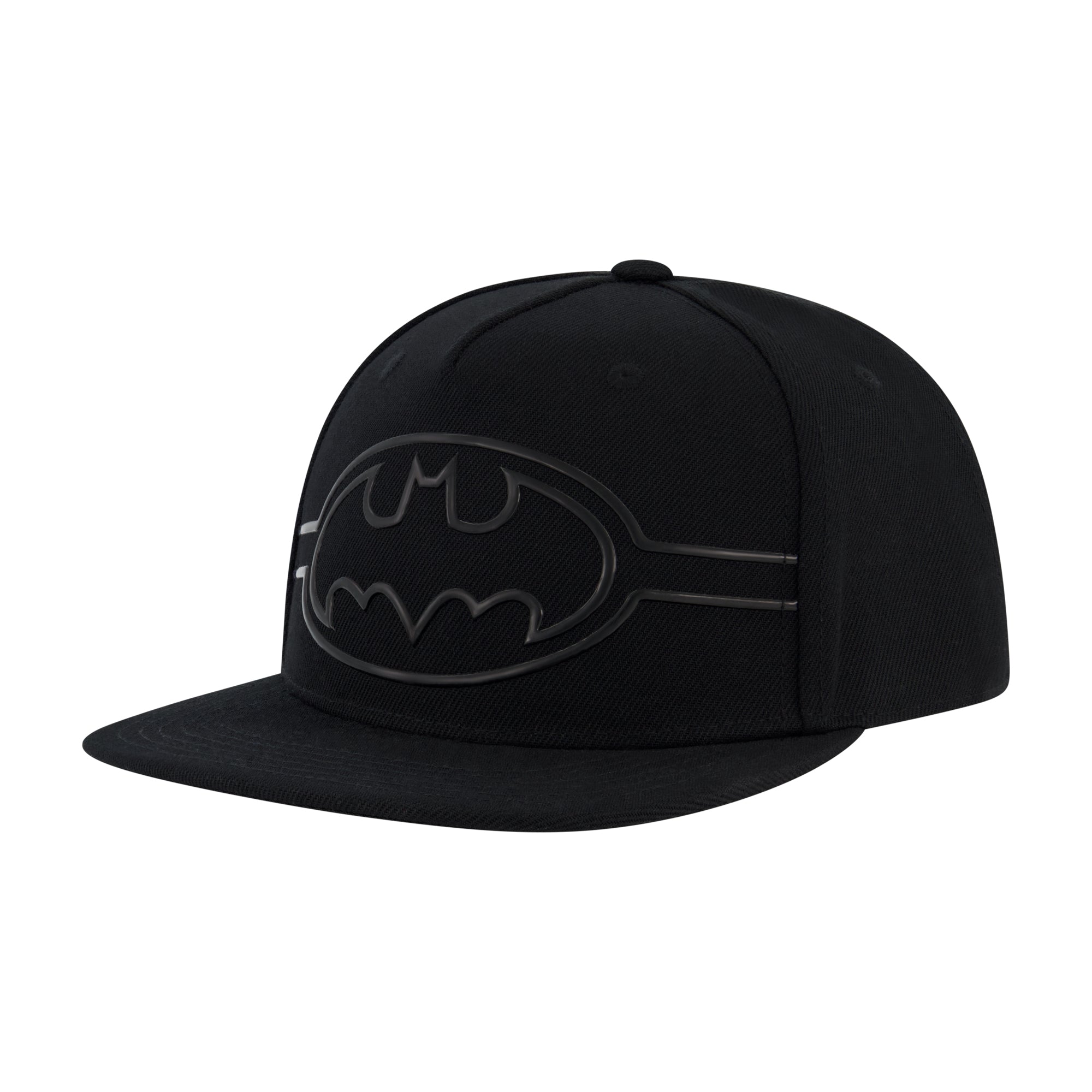 Batman Embossed Logo Flat Brim Snapback Hat – All Black Minimalist Cap