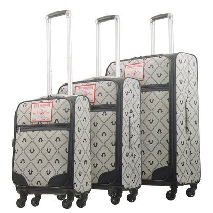 True Religion Soft Sided 3 pc spinner Luggage Set, BLACK