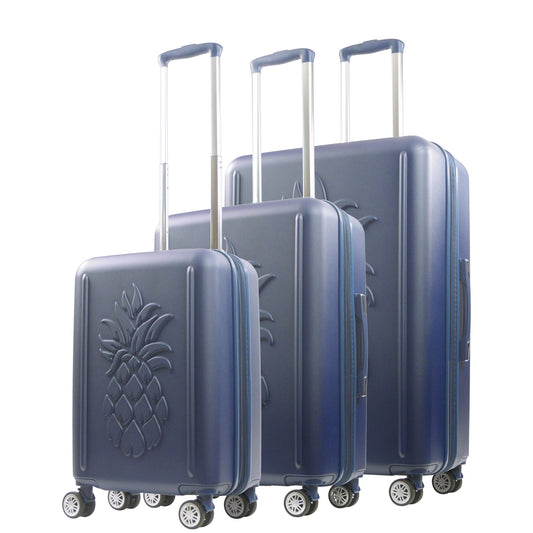 Tommy Bahama 3-Piece Hard-Sided 3D Pineapple Luggage Set with Drawstring Bag in Navy