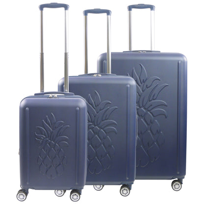 Tommy Bahama 3-Piece Hard-Sided 3D Pineapple Luggage Set with Drawstring Bag in Navy
