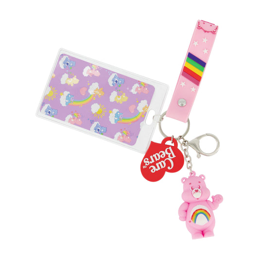 Concept One Care Bears ID Card and Badge Holder Keychain, Cheer Bear Wristlet with Key Ring, Pink