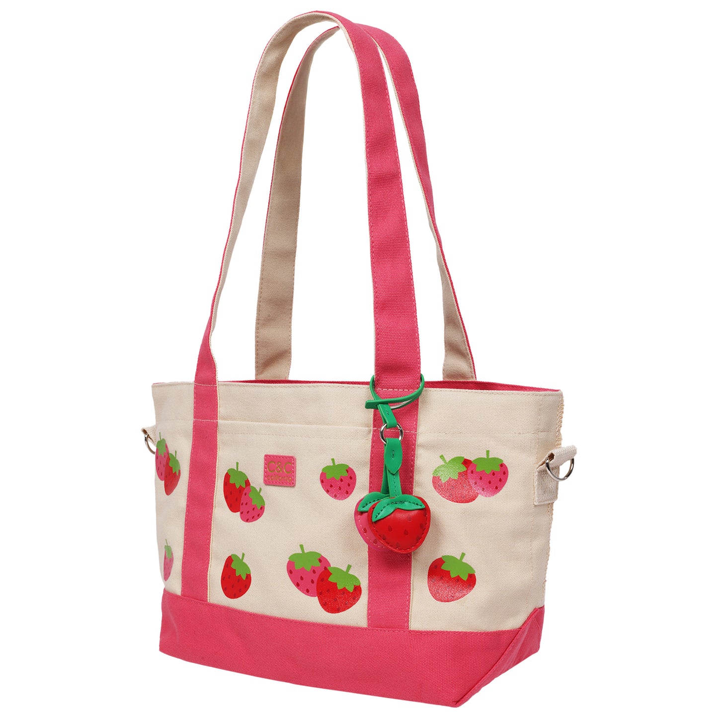 C & C California Strawberry Print Cotton Canvas Tote with Removable Crossbody Strap