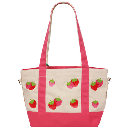 C & C California Strawberry Print Cotton Canvas Tote with Removable Crossbody Strap