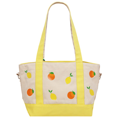 C & C California Citrus Fruit Print Cotton Canvas Tote with Contrast Trim & PU Charm