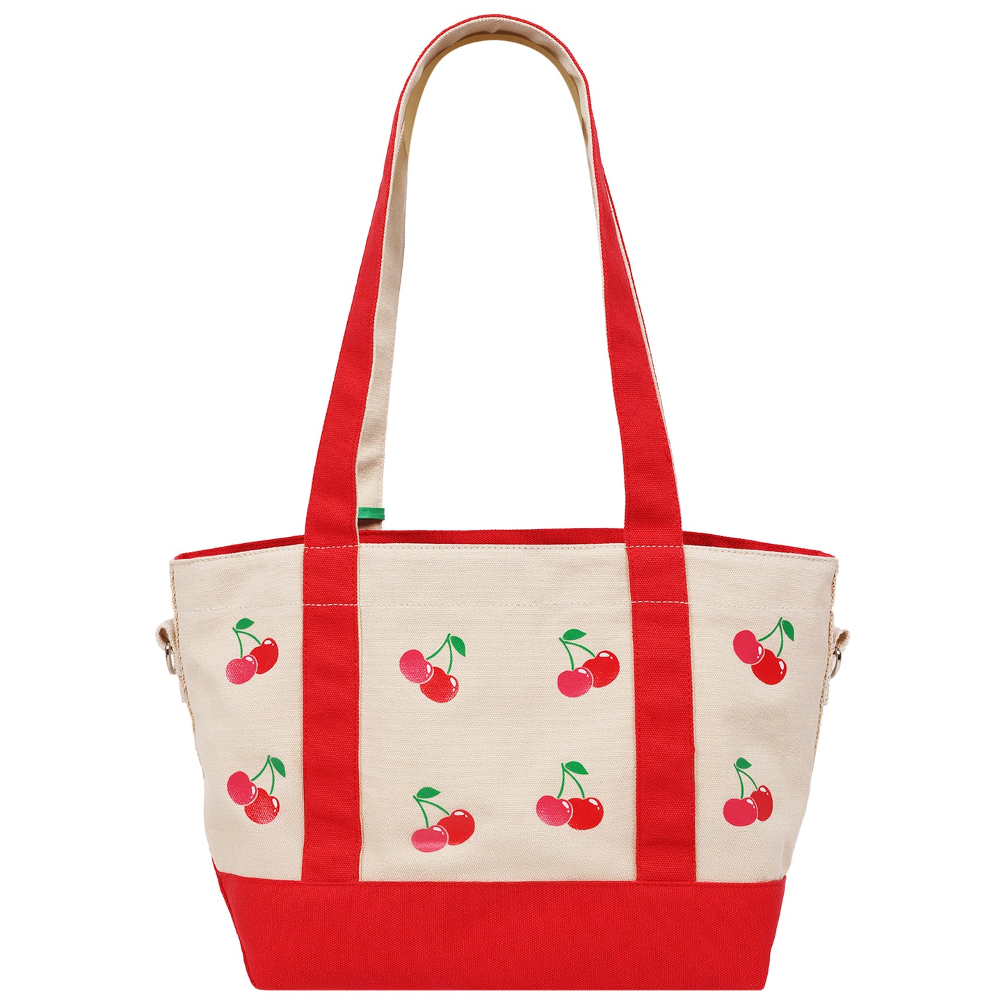 C & C California Cherry Print Cotton Canvas Tote with Contrast Trim & PU Charm