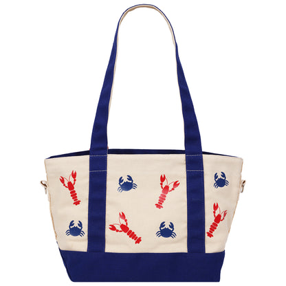 C & C California Lobster & Crab Print Cotton Canvas Tote with Contrast Trim & PU Charm