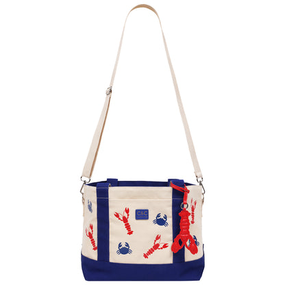 C & C California Lobster & Crab Print Cotton Canvas Tote with Contrast Trim & PU Charm