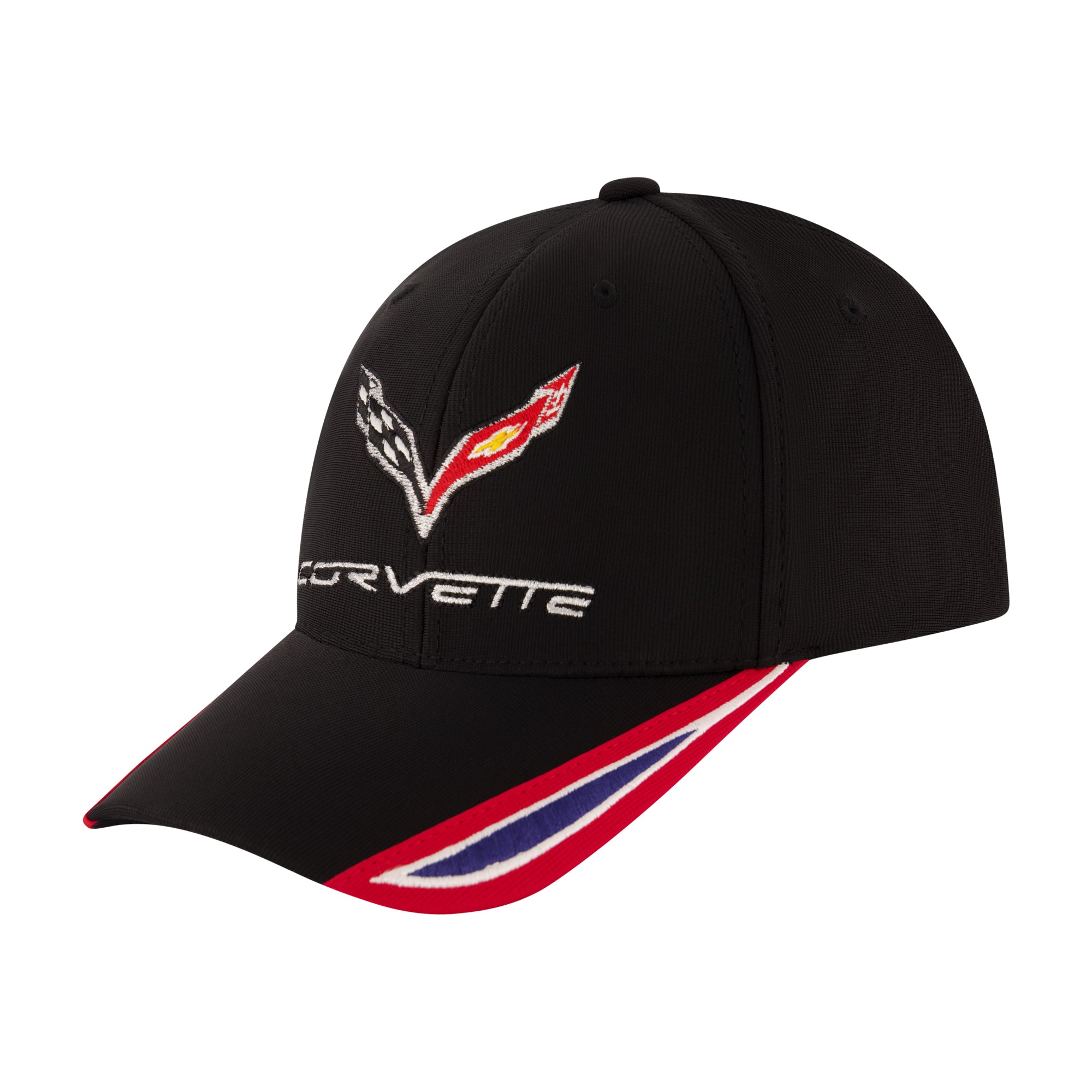 Chevrolet Baseball Cap, Corvette Logo Flex Fit Baseball Hat with Curved Brim, Black, One Size
