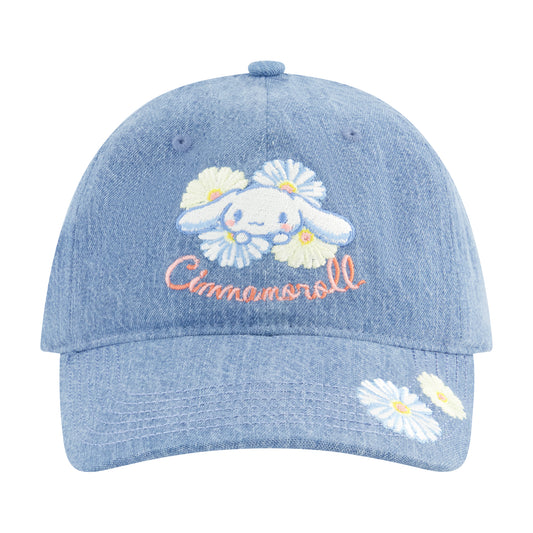Sanrio Cinnamoroll Embroidered Daisy Denim Hat – Adjustable Dad Cap