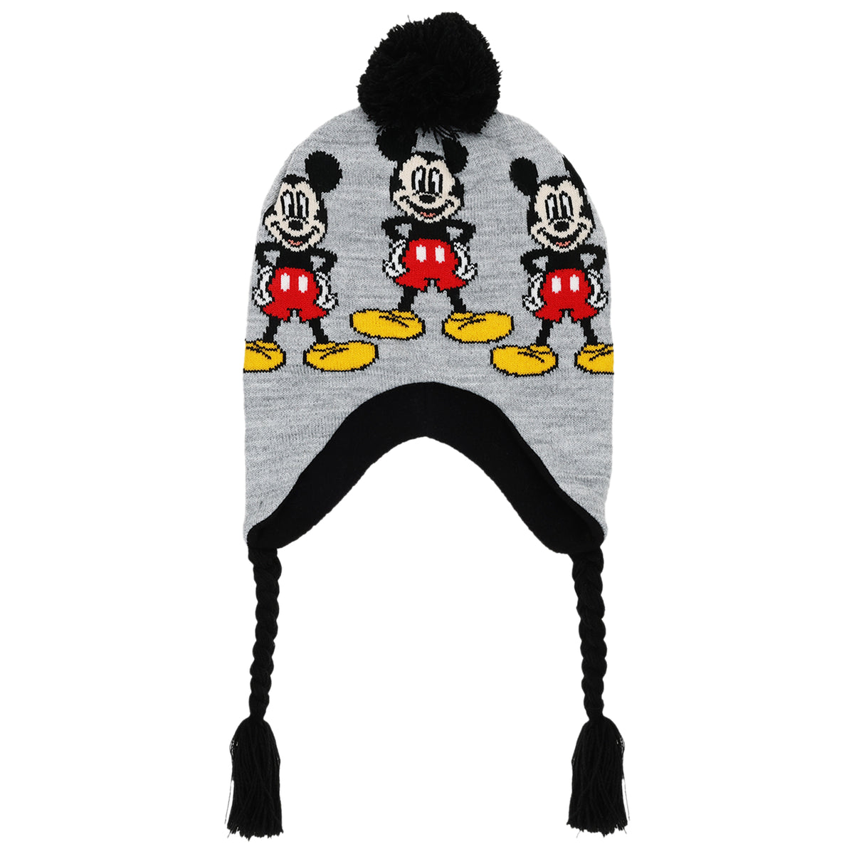 Disney Boys Mickey Mouse Winter Trapper Hat & 2-Pair Gloves Set – Grey/Black, Ages 4–7