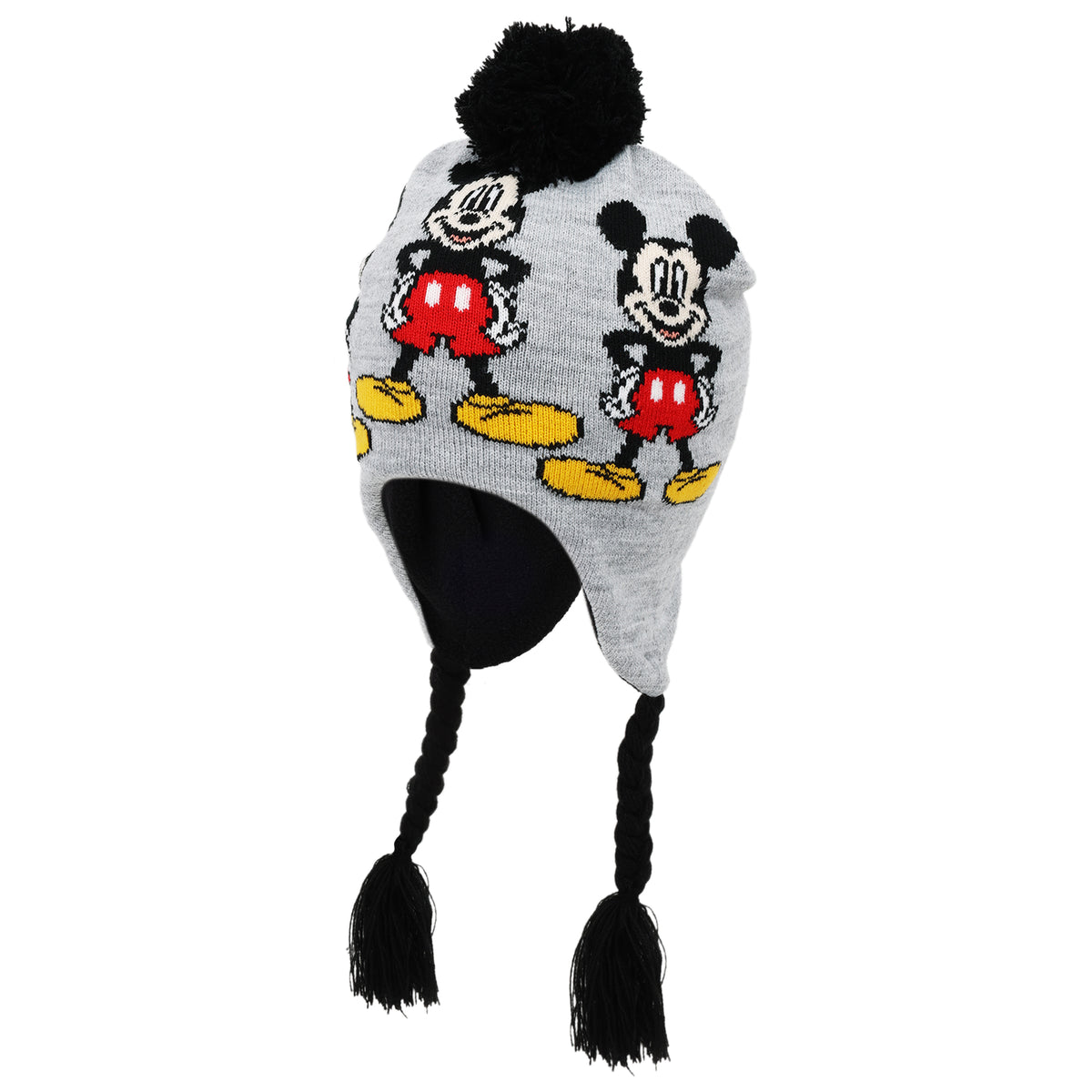 Disney Boys Mickey Mouse Winter Trapper Hat & 2-Pair Gloves Set – Grey/Black, Ages 4–7