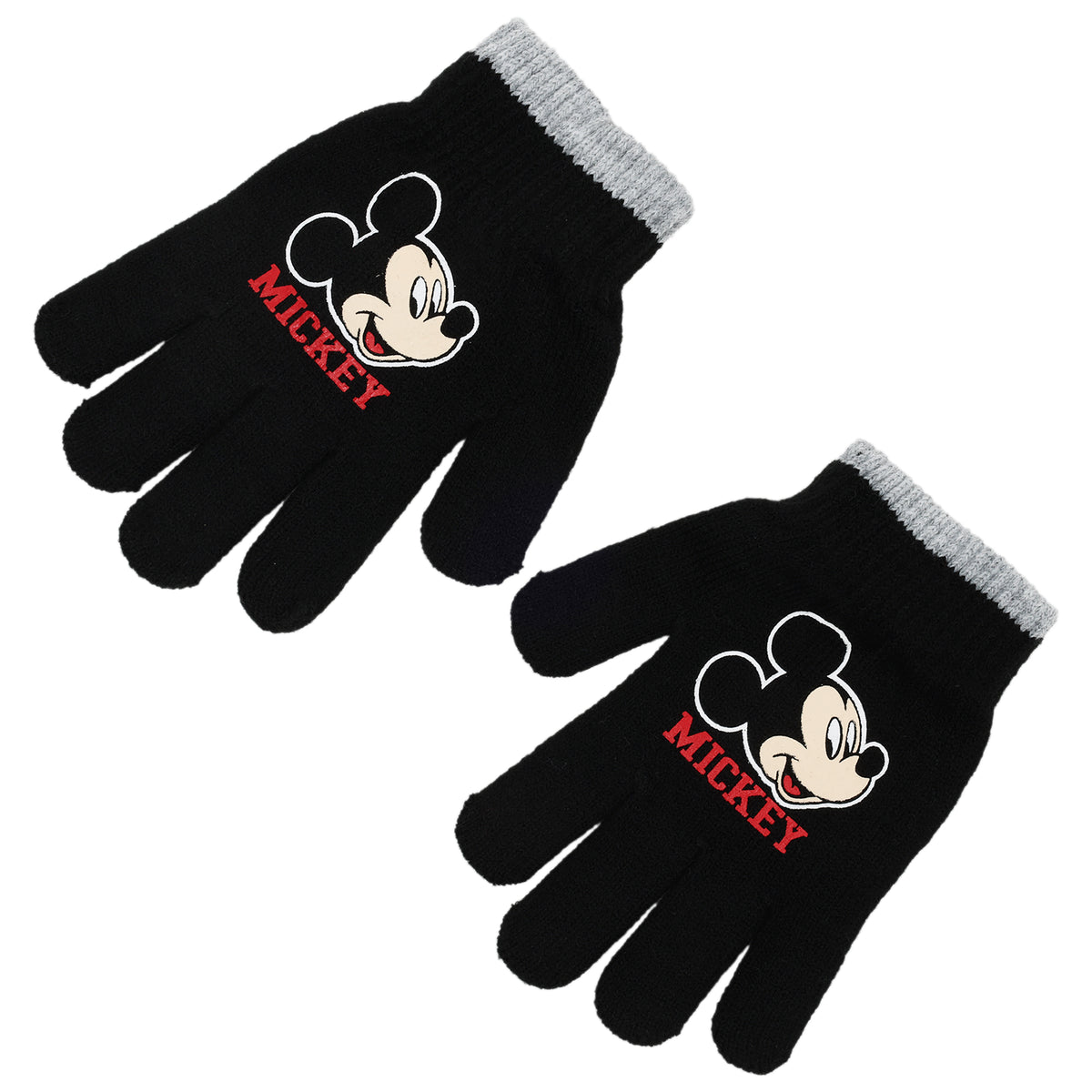 Disney Boys Mickey Mouse Winter Trapper Hat & 2-Pair Gloves Set – Grey/Black, Ages 4–7