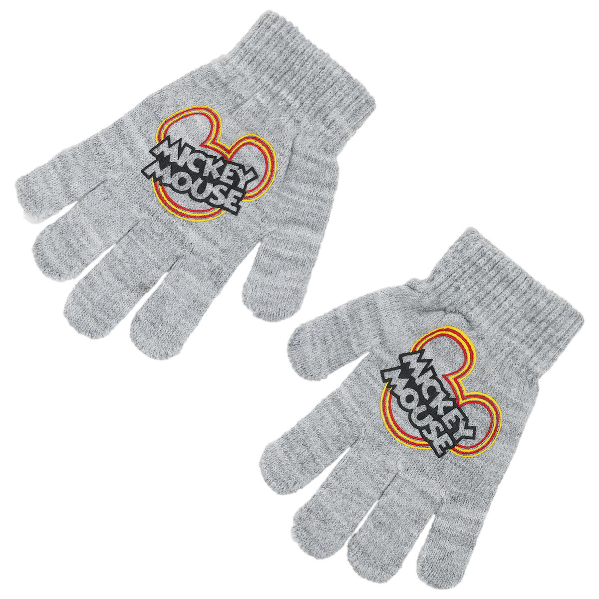 Disney Boys Mickey Mouse Winter Trapper Hat & 2-Pair Gloves Set – Grey/Black, Ages 4–7