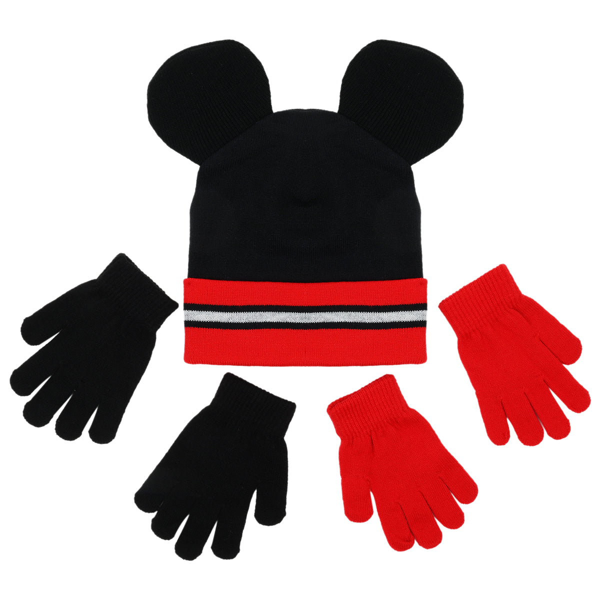Disney Boys Mickey Mouse Winter Hat and 2 Pair Mitten, Size Age 4-7, Red