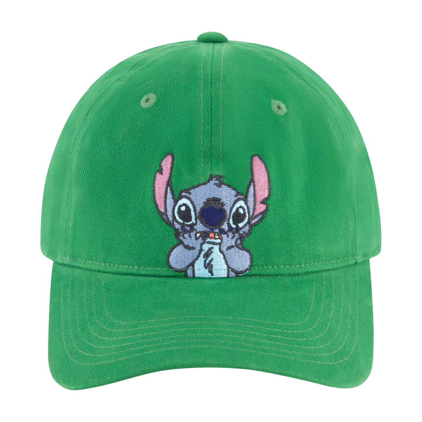 Disney Stitch Hands On Face Peek A Boo Dad Cap,Green