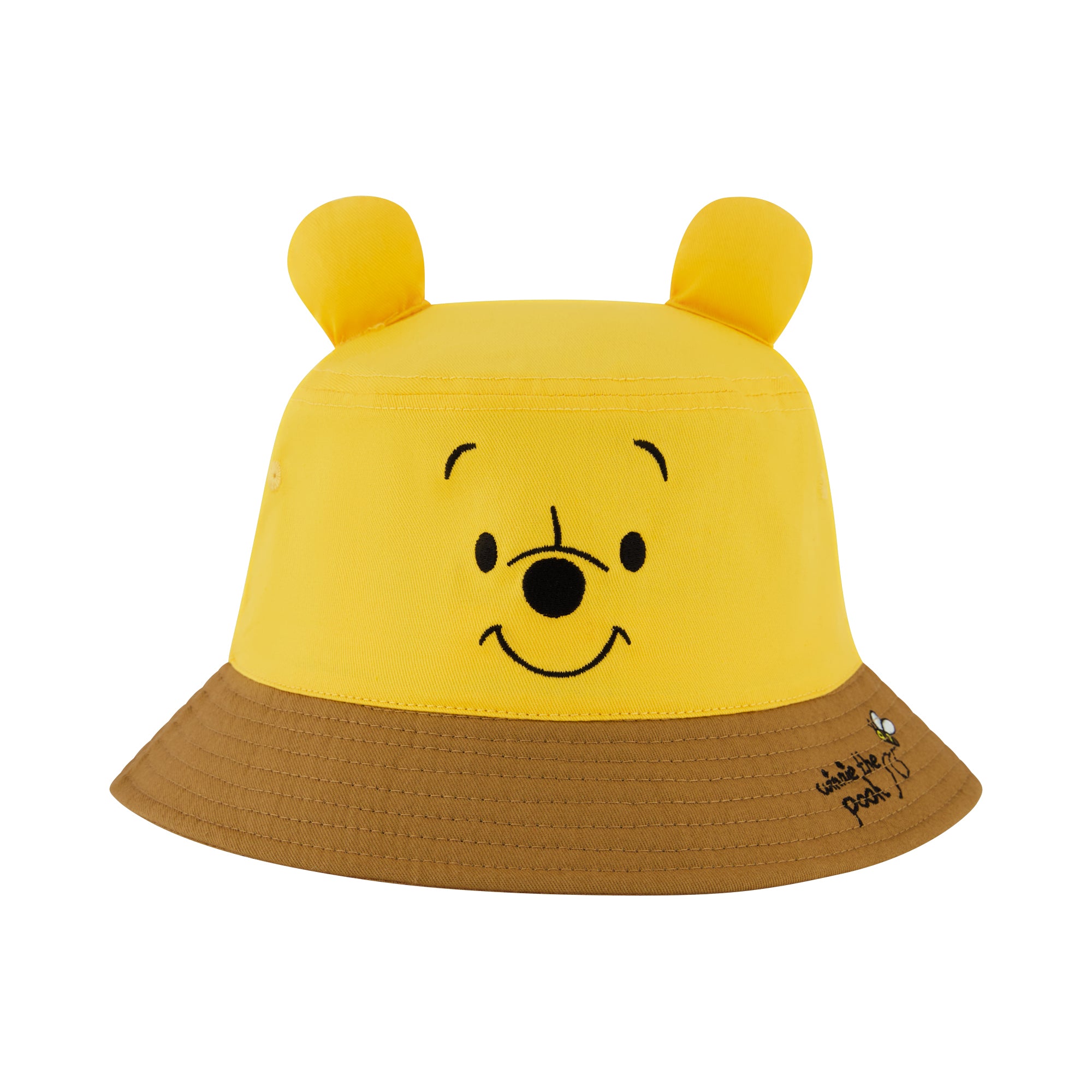 Disney Winnie The Pooh Bucket Hat, Packable Travel Hat with 3D Bear Ears, Wide Brim Summer Hat, Yellow, One Size