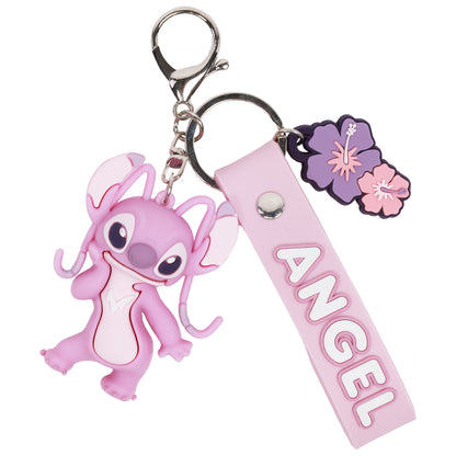 Disney Stitch & Angel Keychain Set – Officially Licensed 3D Character Lanyard Keychains