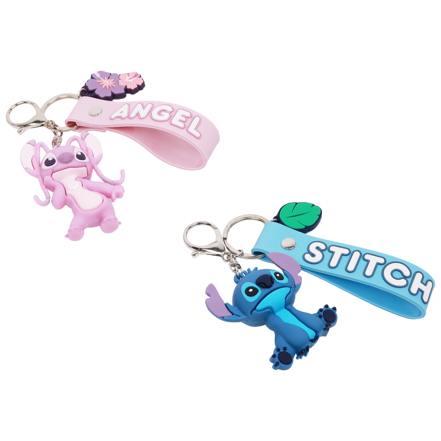 Disney Stitch & Angel Keychain Set – Officially Licensed 3D Character Lanyard Keychains
