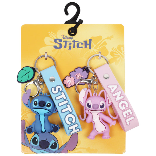 Disney Stitch & Angel Keychain Set – Officially Licensed 3D Character Lanyard Keychains