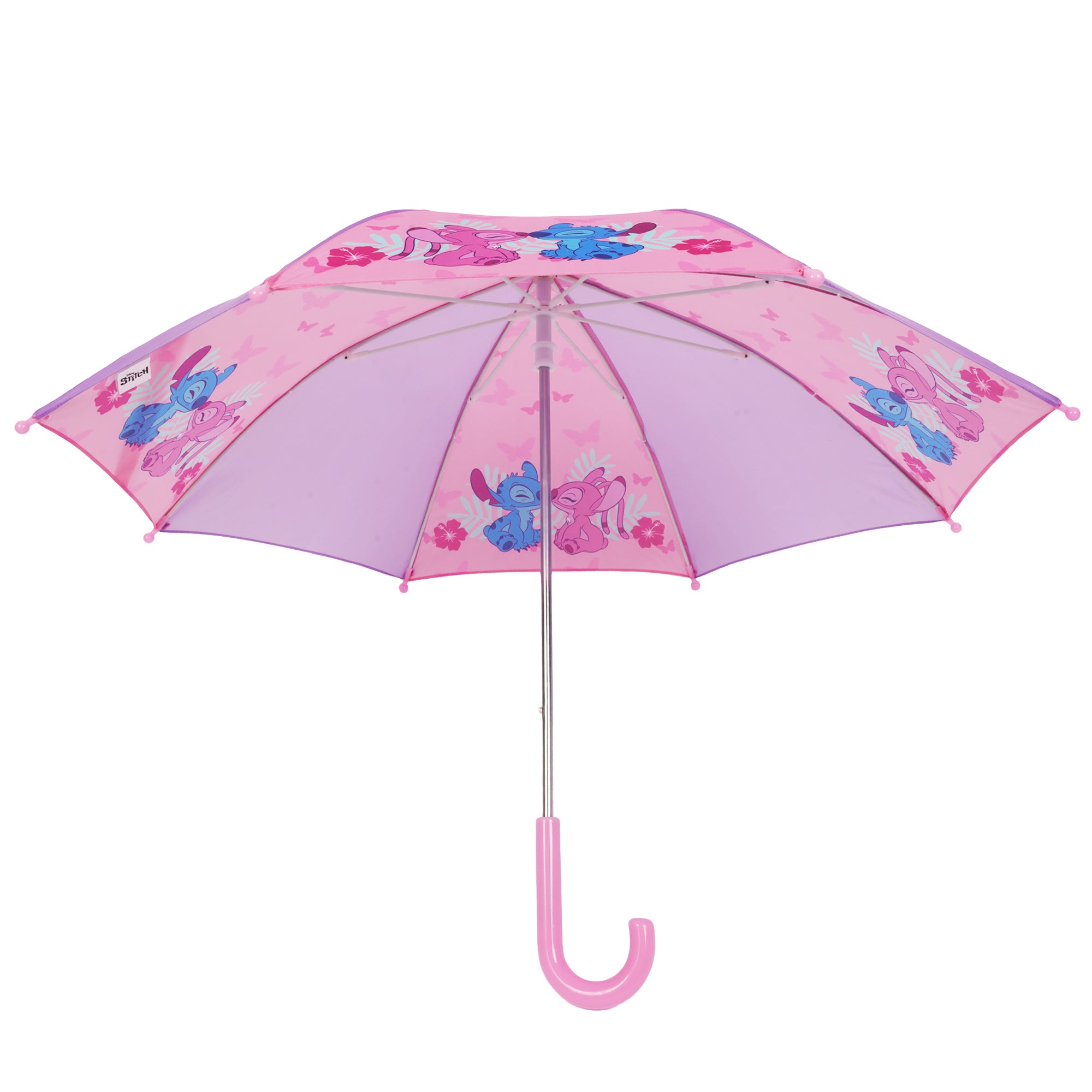 Disney Lilo & Stitch Stitch & Angel Kids Umbrella – 31” Arc, 8 Panel Pink & Purple Umbrella