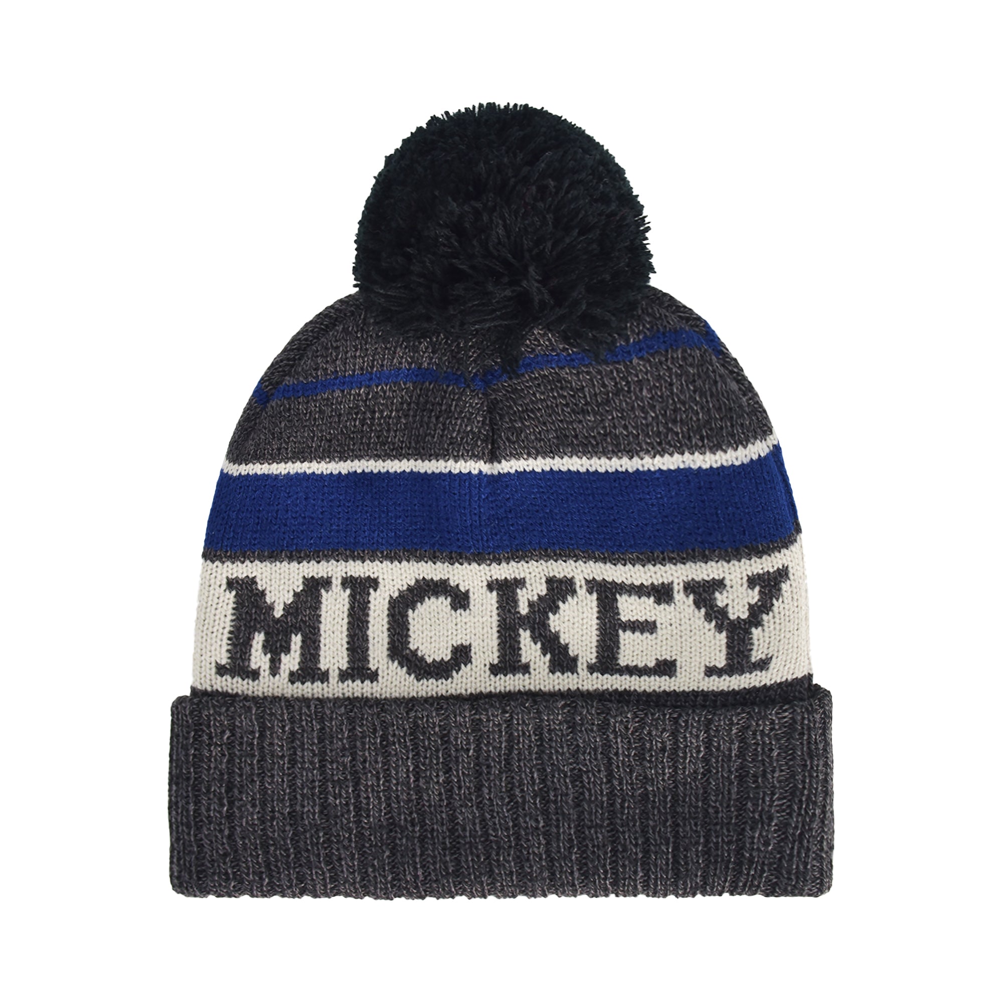 Mickey Stripes Cuff Beanie Wth Pom,Black