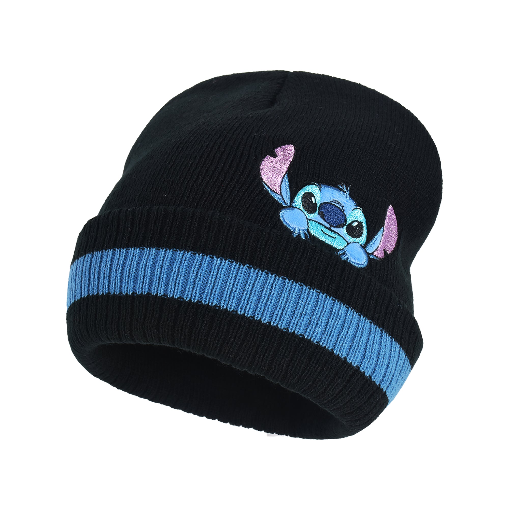 Disney Lilo & Stitch Peeking Striped Beanie, Black / Blue