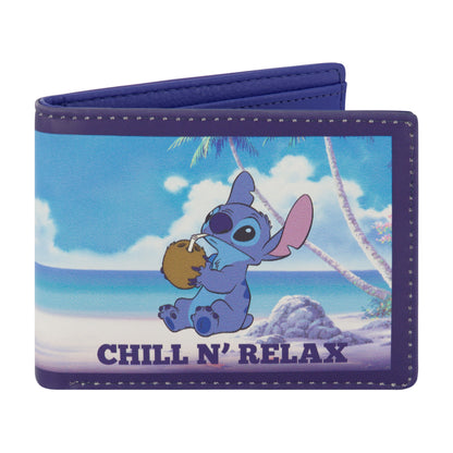 Disney STITCH CHILL N RELAX PRINT Bifold Wallet, Slim Wallet with Decorative Tin Unisex